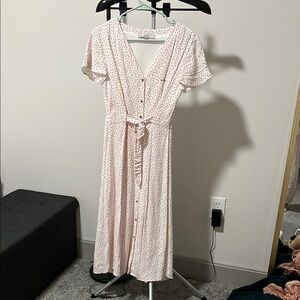 Loft Elegant White and Pink Button-Down Dress